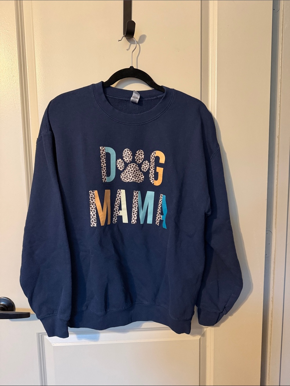 Gildan Navy Sweatshirt with Leopard Paw and Teal-Gold Lettering